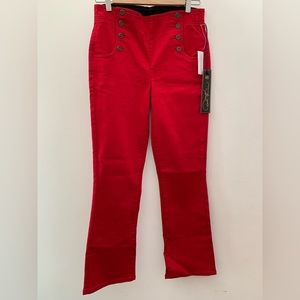 🌹❤️⛵️⛴️⚓️DG2 Diane Gilman Red Stretch Sailor Button Pull on Bootcut Jeans